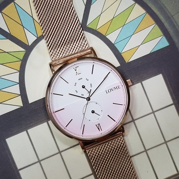 LOVME 雙眼米蘭錶帶禮盒系列時尚手錶-IP玫x粉/41mm