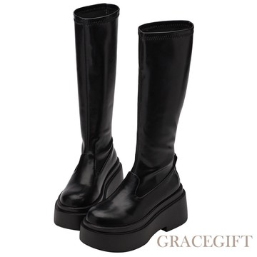 【Grace Gift】靴子 長靴【逆天長腿襪套輕量厚底長靴】1色 35-40號 襪套 厚底靴
