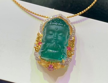 稀缺頂尖玻璃體藍綠碧璽寶寶佛 18k金完美鑲嵌 佛重3.05g