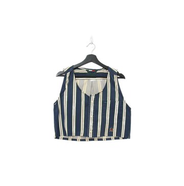 Back to Green-再製水洗丹寧條紋背心 深藍色 tt-08 vintage vest