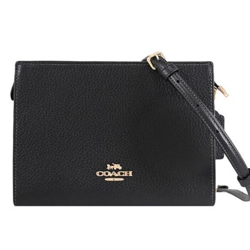 COACH CAT21 浮雕馬車LOGO荔枝紋迷你斜背包/晚宴包.黑