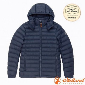 【荒野 WildLand】女 700FP可拆帽輕暖羽絨外套.保暖夾克.大衣.雪衣/ 0B32101-104 藍黑色