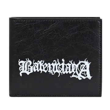 BALENCIAGA 巴黎世家 594549 歌德式LOGO小羊皮對開短夾.黑