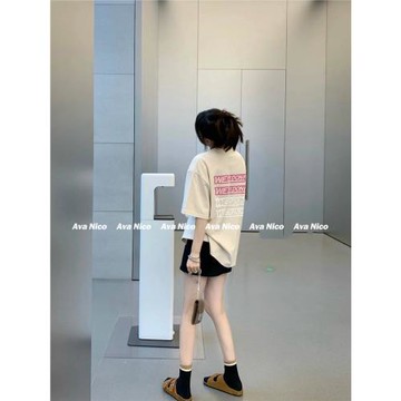 專柜ITKP！彈幕潮牌寬松下半身失蹤大版中長款T恤短袖女