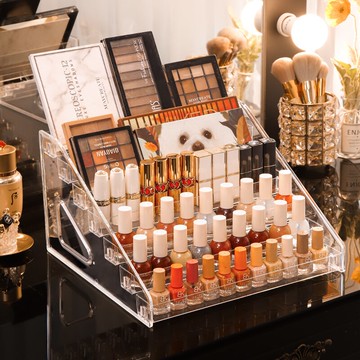 指甲油膠桌面收納盒透明塑料化妝品眼影多分格整理置物架子展示柜