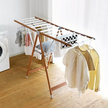 木質風鋁合金落地型折疊晾曬架(定向輪)-M 單一規格