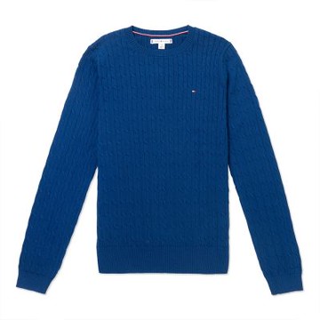 TOMMY 熱銷圓領Logo麻花針織毛衣(女)-藍色