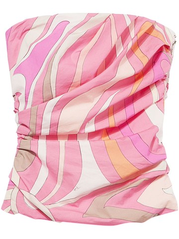 PUCCI - abstract-print cotton top - women - Cotton - 46 - Pink