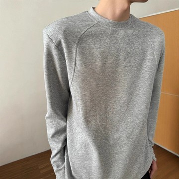 Ms 男生上衣 薄長袖 灰色解構正肩長袖T恤男款秋季美式衛衣內搭打底衫解構設計 長袖上衣男 薄長袖 男生衣服 男長袖