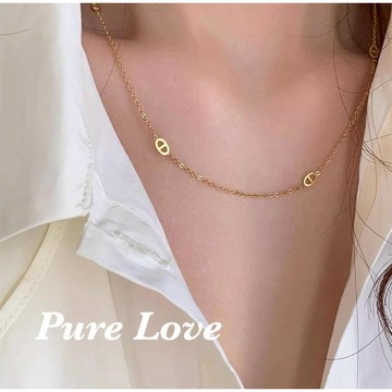 Pure Love樂芙 / 正韓 鈦鋼【316L醫療鋼】G01025鏤空豬鼻纖細鎖骨鏈 短項鏈 / 金