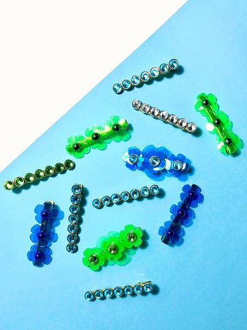 螢光色系閃鑽水晶花花髮夾3件套裝