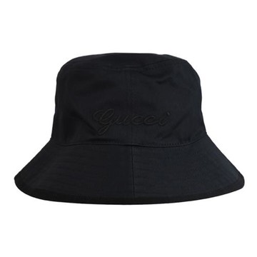 GUCCI 782733 質感電繡LOGO遮陽棉質漁夫帽.黑
