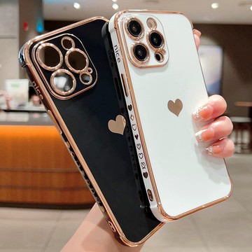 哀鳳14直邊保護殼iPhone12防摔手機殼i13 Pro Xs Max電鍍i11矽膠i8情侶愛心蘋果XR磨砂7P軟殼