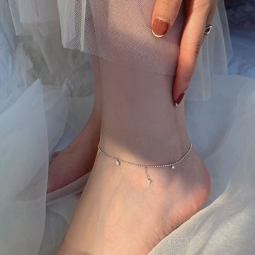 限時特賣🔥 【日韓風格】925純銀閃鑽圓珠鏈腳鏈ins不掉色簡約女2021年新款潮小衆僊氣精緻 腳鍊