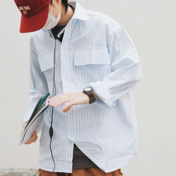 日韓風大口袋街頭休閑長袖襯衫