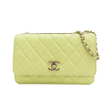 【二手名牌BRAND OFF】CHANEL 香奈兒 鵝黃色 羊皮 WOC 肩背包 A80928
