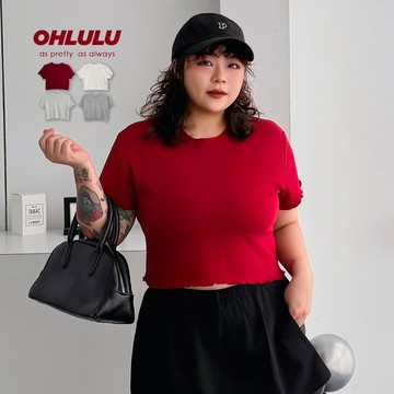 Ohlulu/中大尺碼/Q彈木耳邊短版圓領上衣４色【A01251277】260311 棉花糖0319