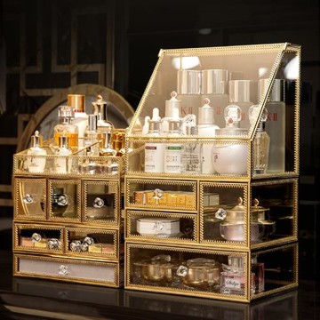 網紅玻璃化妝品收納盒家用非亞克力口紅護膚刷子首飾梳妝臺置物架