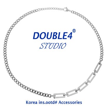 【DOUBLE4】 韓國 拼接長方串 古巴 項鍊  INS 韓系穿搭 手鍊 男 鋼鍊 鈦鋼  DOUBLE4【C38】