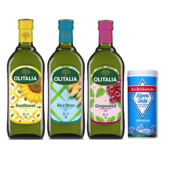 義大利奧利塔油品實用均衡組(葡萄1L葵花1L玄米油1L岩鹽250g)