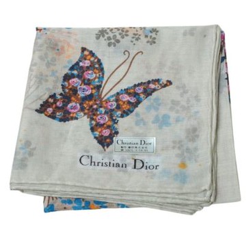 Christian DIOR  粉彩花影品牌字母LOGO圖騰帕領巾(淺灰系/46CM)