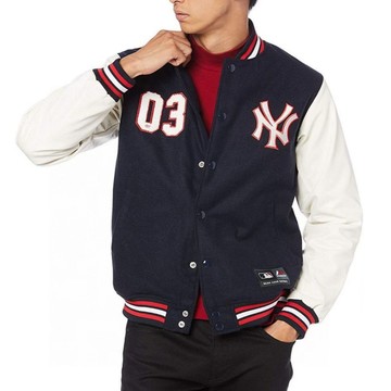 MLB Majestic 紐約 洋基隊 NY Yankees 毛呢身 PU袖 棒球外套 皮革外套 Woolen