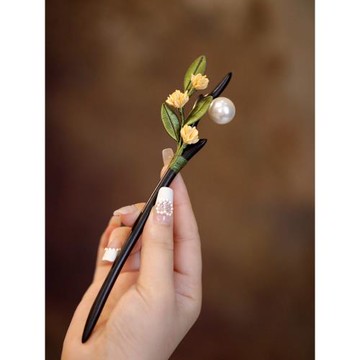 纏花發簪古風桂花新中式簡約現代日常木簪盤發頭飾旗袍簪子女國風