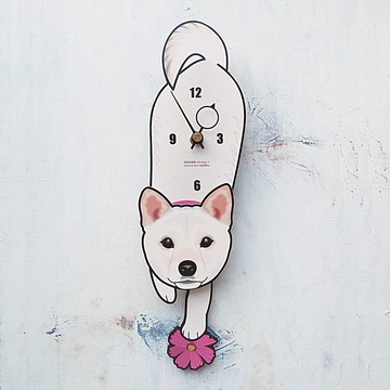 D-133 柴犬(白) - 動物造型鐘擺鐘