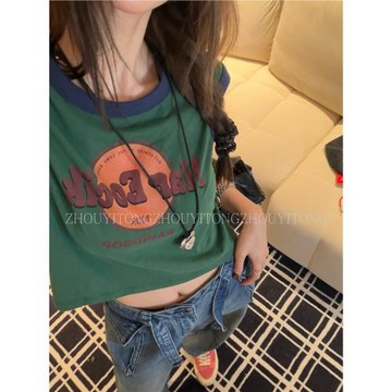 【曠野之心】周怡彤新款美式無袖T恤背心女夏季寬松外穿短款上衣