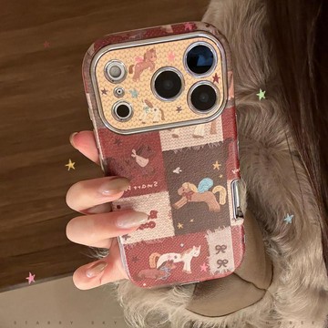 復古新年小馬適用iphone17promax蘋果16手機殼15皮質11電鍍13全包