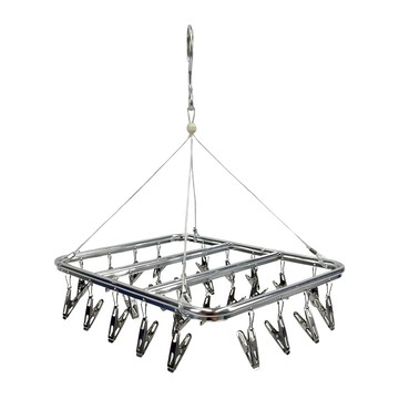 德利生活 曬衣夾鋁合金方形26夾 銀色 360度旋轉  1個