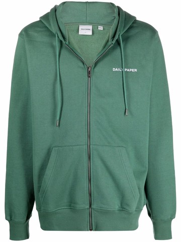 Daily Paper - logo zipped drawstring hoodie - men - Cotton - L - Green