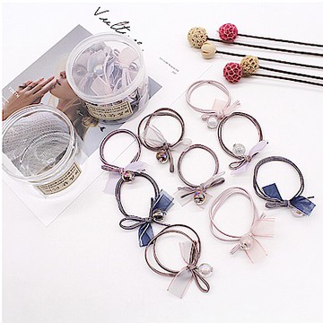 梨花HANA  韓國仙女氣質紗袋夢幻蝴蝶結髮圈12件組合