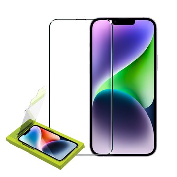普格爾 for iphone 14 plus 簡單貼 9h鋼化玻璃保護貼(滿版)+專用手機托盤組合