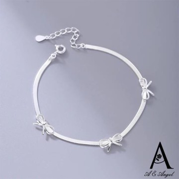 ANGEL 日韓蝴蝶結蛇骨扁型手鍊(銀色)