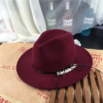 帽子女款2025新款英倫復古爵士帽網紅春秋季百搭酒紅色羊毛呢禮帽