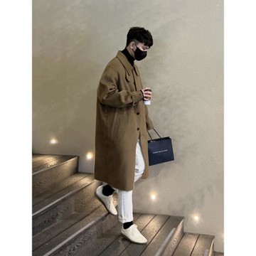 特惠純色加厚韓版男士風衣休閑單排扣后開叉春季新款毛呢大衣