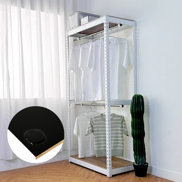 【空間特工】開放式吊衣櫃120x45x180 免螺絲角鋼架 工業風 吊衣架白角鋼｜時尚黑層板