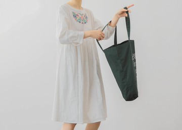 【森林系】法式復古 花朵刺繡/高腰娃娃連衣裙