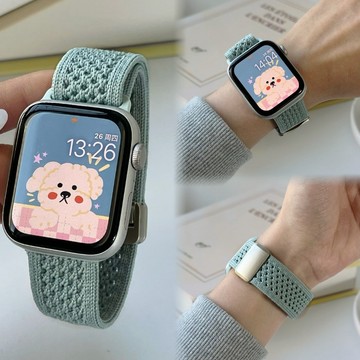 運動替換錶帶 雙圈針織尼龍 磁吸錶帶 適用於 Apple watch s10錶帶 9 8 7 6 5 4 SE 蘋果錶帶