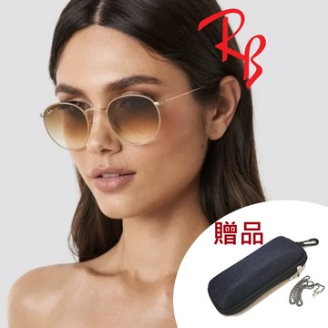 RAY BAN 雷朋 復古圓框太陽眼鏡 RB3447 001/51 53mm 金框漸層茶鏡片 公司貨