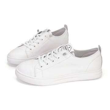 Tarina 清新簡約免綁帶真皮小白鞋