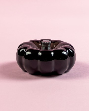 C181PU - 亮面黑南瓜手工樹脂擺飾 / 銀色果蒂 桌面藝術擺件