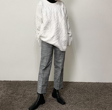 彈性格紋直筒褲