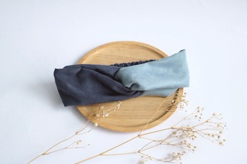 MaryWil雙色麂皮髮帶-深藍/灰藍