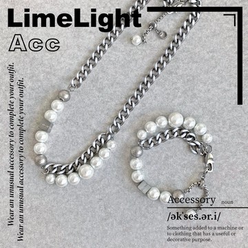 ☆LimeLight☆ 珍珠 方塊 古巴鏈 INS Y2K 雙層 珠珠 飾品 鈦鋼 項鍊 & 手鍊 ACC-D801