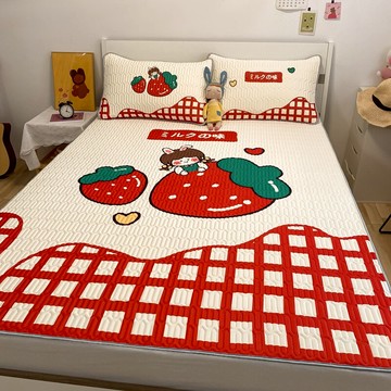 乳膠涼席三件套單人學生宿舍可水洗冰絲席夏季家用可折疊軟草席子