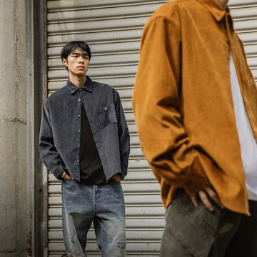 MRA 日系薑黃色粗坑燈芯絨長袖襯衫美拉德納瓦霍疊穿外套寸衣