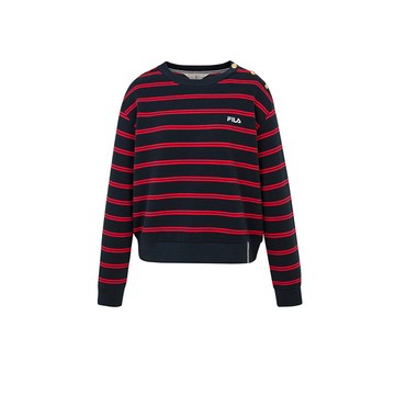 FILA 長袖圓領經典條紋上衣-紅x黑 5TEZ-5714-RD