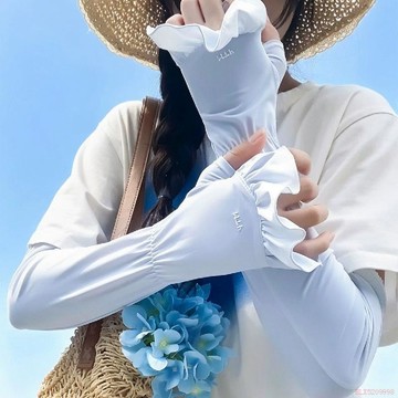 桃園出貨🍂2026新款荷葉邊寬鬆冰絲防曬袖套女夏開車騎行護手臂防紫外線冰袖